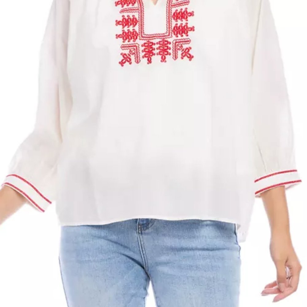 Karen Kane Women's 3/4 Sleeve Embroidered Top Medium NWT